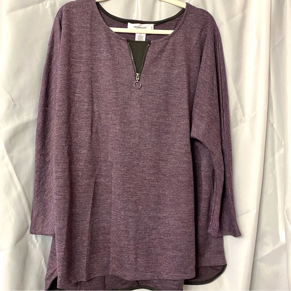 Workshop Republic 2X Plum Zip Front Tunic High Low Hem Stretch Top Plus